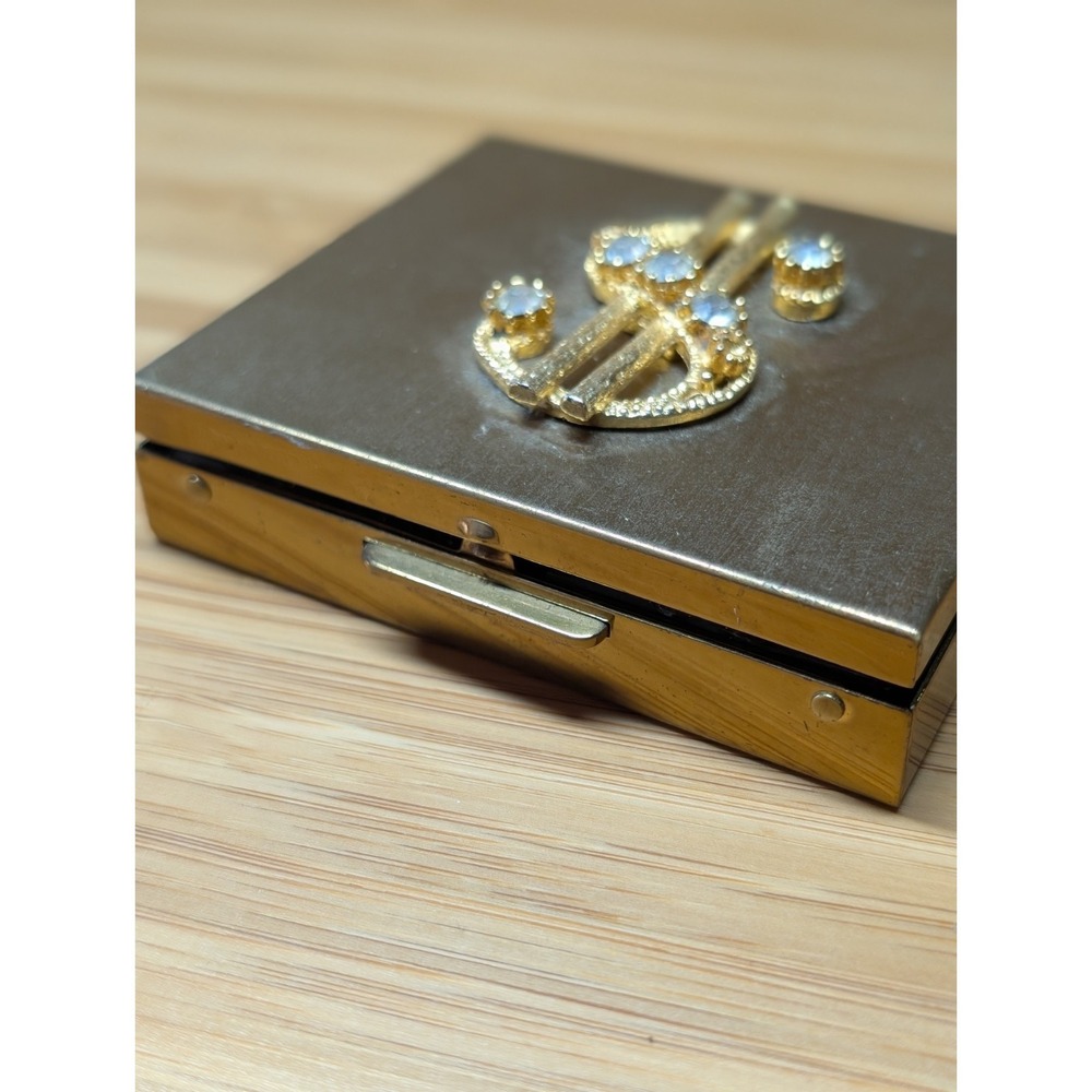 Vintage Brass Coin Pak Coin & Bill Holder W/Rhinestone Dollar Sign Embellishment